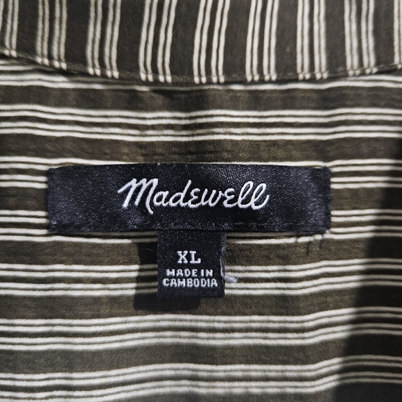 Madewell Striped Casual Button Down Shirt Brown & White Size XL - Picture 5 of 6